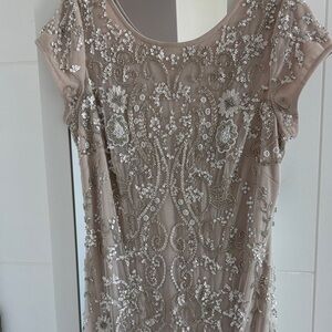 Aidan Mattox Nude/Taupe Beaded Mini Dress